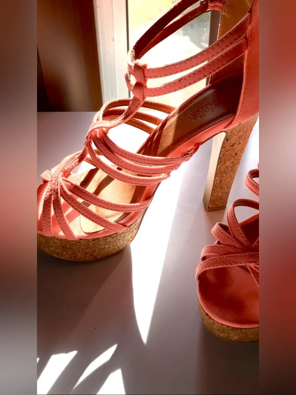 Women's suede Coral Strappy Cork Platform Heels size 8